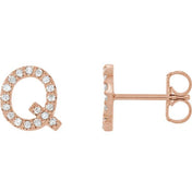 14K Rose 1/6 CTW Natural Diamond Initial Q Earrings