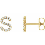14K Yellow 1/8 CTW Natural Diamond Initial S Earrings