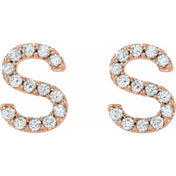 14K Rose 1/10 CTW Natural Diamond Initial S Earrings