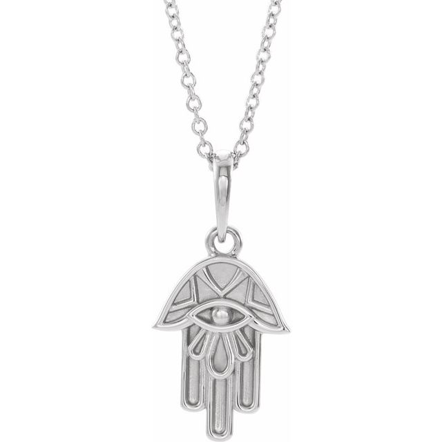 14K White Hamsa 16-18" Necklace