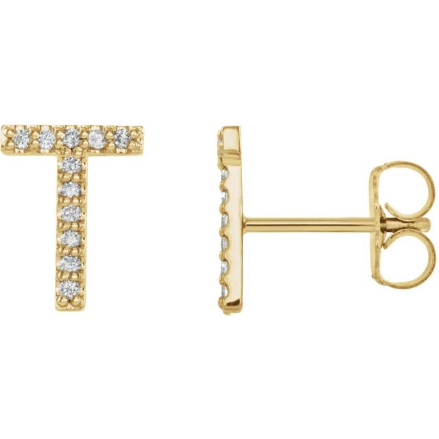 14K Yellow Gold .04 CTW Natural Diamond Initial T Earring