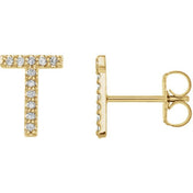 14K Yellow 1/10 CTW Natural Diamond Initial T Earrings