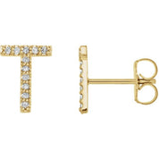 14K Yellow 1/10 CTW Natural Diamond Initial T Earrings