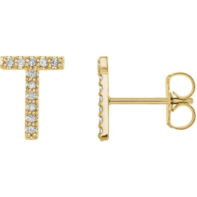 14K Yellow 1/10 CTW Natural Diamond Initial T Earrings