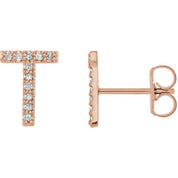 14K Rose .04 CTW Natural Diamond Initial T Earring