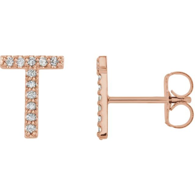 14K Rose .04 CTW Natural Diamond Initial T Earring