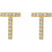14K Yellow 1/10 CTW Natural Diamond Initial T Earrings