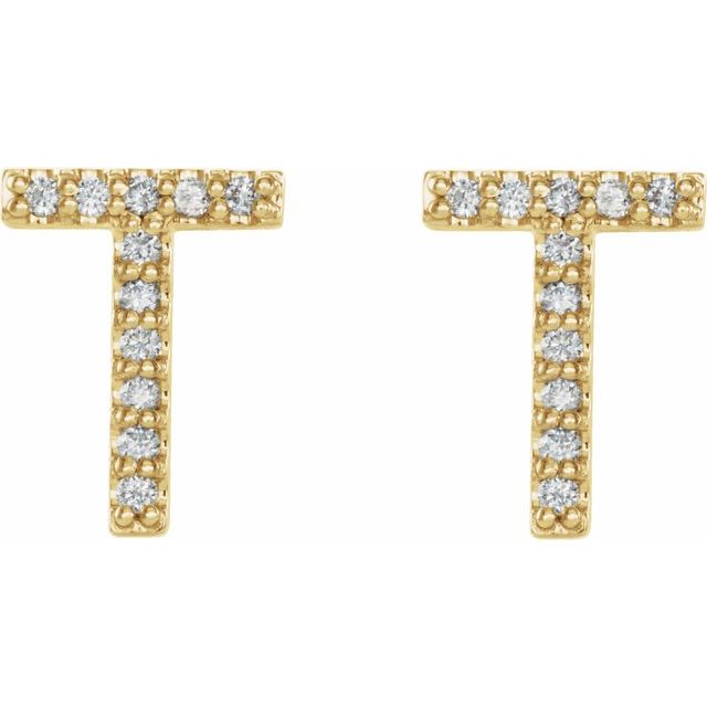 14K Yellow 1/10 CTW Natural Diamond Initial T Earrings