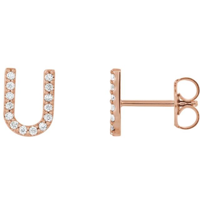 14K Rose .05 CTW Natural Diamond Initial U Earring