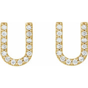 14K Yellow 1/8 CTW Natural Diamond Initial U Earrings