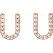 14K Rose 1/10 CTW Natural Diamond Initial U Earrings