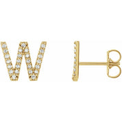 14K Yellow 1/6 CTW Natural Diamond Initial W Earrings