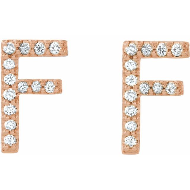 14K Rose .08 CTW Natural Diamond Initial F Earrings