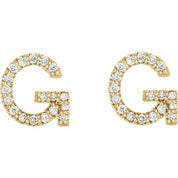 14K Yellow 1/8 CTW Natural Diamond Initial G Earrings