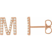 14K Rose .07 CTW Natural Diamond Initial M Earring