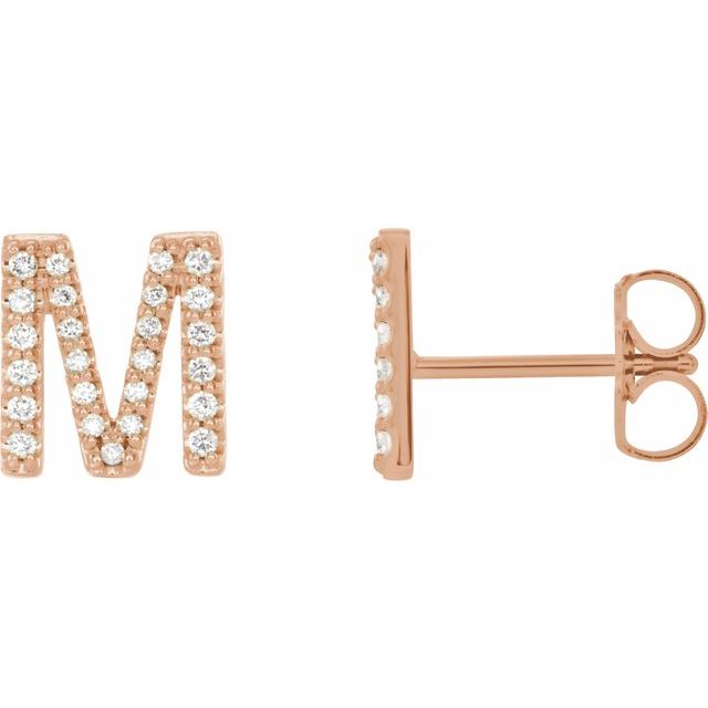 14K Rose .07 CTW Natural Diamond Initial M Earring