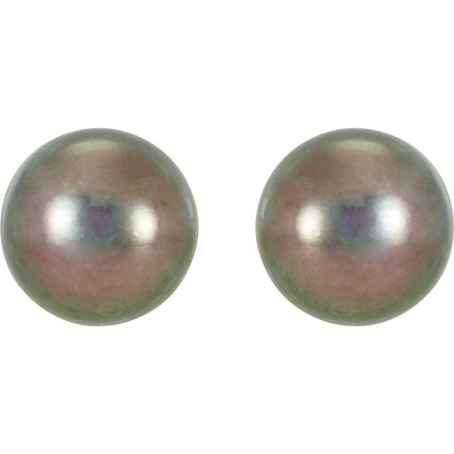 14K Yellow Panache? Cultured Black Freshwater Pearl Stud Earrings