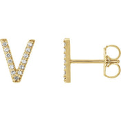 14K Yellow .07 CTW Natural Diamond Initial V Earrings
