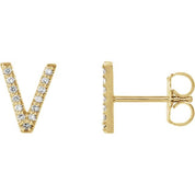14K Yellow .07 CTW Natural Diamond Initial V Earrings