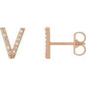 14K Rose .03 CTW Natural Diamond Initial V Earring