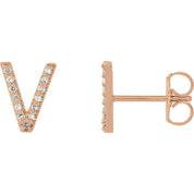 14K Rose .03 CTW Natural Diamond Initial V Earring