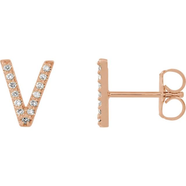14K Rose .03 CTW Natural Diamond Initial V Earring
