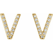 14K Yellow .07 CTW Natural Diamond Initial V Earrings