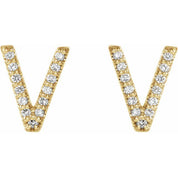 14K Yellow .07 CTW Natural Diamond Initial V Earrings