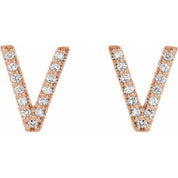14K Rose .07 CTW Natural Diamond Initial V Earrings