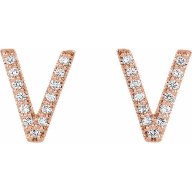 14K Rose .07 CTW Natural Diamond Initial V Earrings