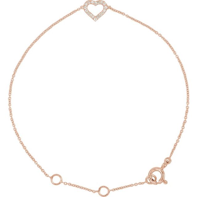 14K Rose .06 CTW Natural Diamond Heart 6-7" Bracelet