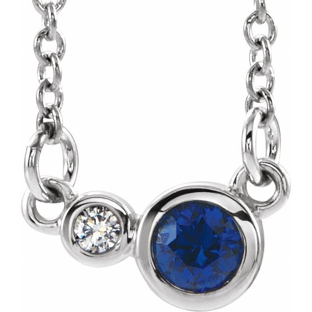 14K White Lab-Grown Blue Sapphire & .02 CTW Natural Diamond 18" Necklace