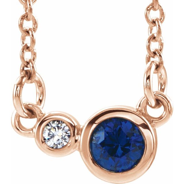 14K Rose Lab-Grown Blue Sapphire & .02 CTW Natural Diamond 16" Necklace