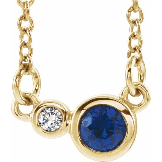 14K Yellow Lab-Grown Blue Sapphire & .02 CTW Natural Diamond 16" Necklace