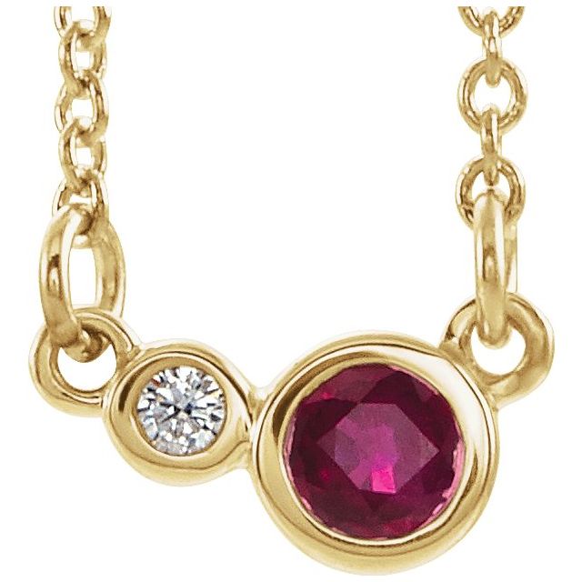 14K Yellow Natural Ruby & .02 CTW Natural Diamond 16" Necklace