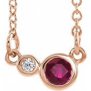 14K Rose Lab-Grown Ruby & .02 CTW Natural Diamond 16" Necklace