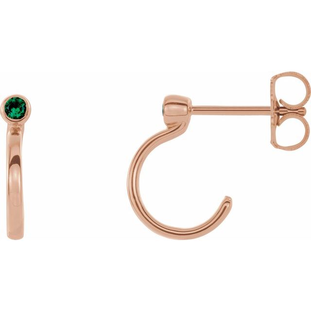 14K Rose 3 mm Lab-Grown Emerald Huggie J-Hoop Earring
