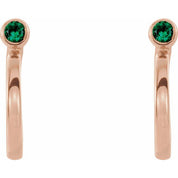 14K Rose 3 mm Lab-Grown Emerald Huggie J-Hoop Earring