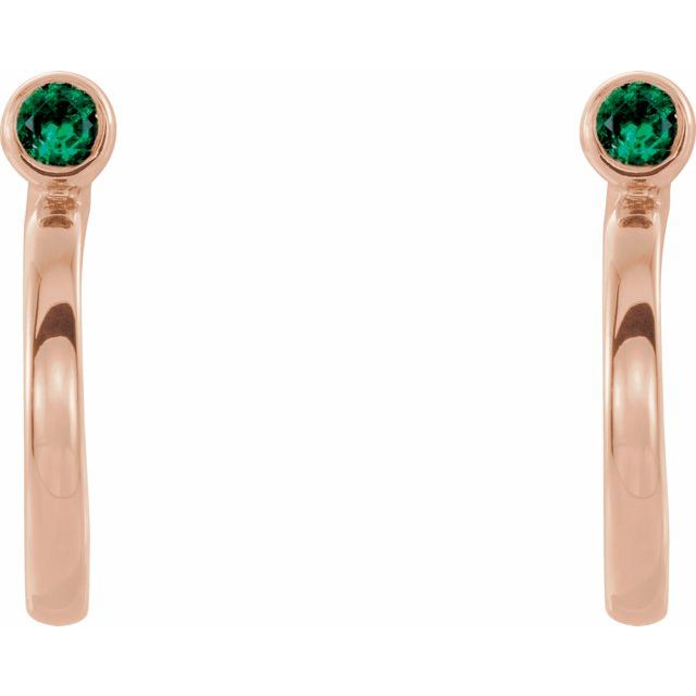 14K Rose 3 mm Lab-Grown Emerald Huggie J-Hoop Earring