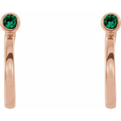 14K Rose 2.5 mm Lab-Grown Emerald Huggie J-Hoop Earring