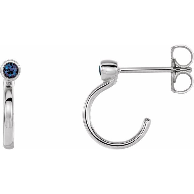 Platinum 3 mm Lab-Grown Alexandrite Huggie J-Hoop Earring
