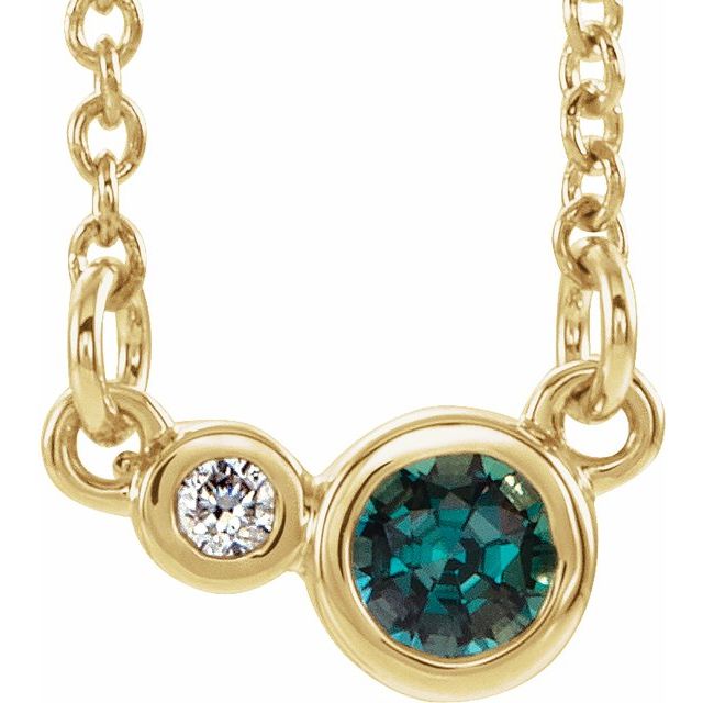 14K Yellow Lab-Grown Alexandrite & .02 CTW Natural Diamond 16" Necklace