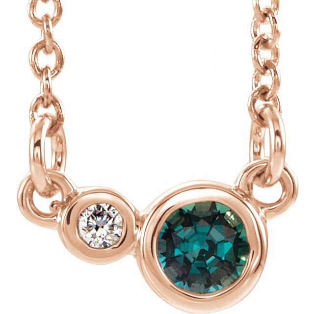 14K Rose Lab-Grown Alexandrite & .02 CTW Natural Diamond 16" Necklace