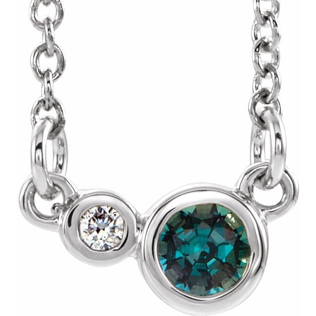 14K White Lab-Grown Alexandrite & .02 CTW Natural Diamond 18" Necklace