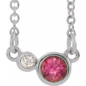 Sterling Silver Natural Pink Tourmaline & .03 CTW Natural Diamond 18" Necklace