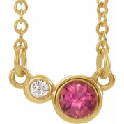 14K Yellow Natural Pink Tourmaline & .02 CTW Natural Diamond 18" Necklace