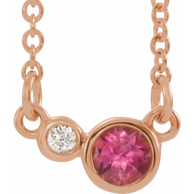 14K Rose Natural Pink Tourmaline & .02 CTW Natural Diamond 16" Necklace