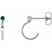 Platinum 3 mm Lab-Grown Emerald Huggie J-Hoop Earring