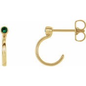 14K Yellow 2.5 mm Lab-Grown Emerald Huggie J-Hoop Earring
