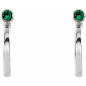 Platinum 3 mm Lab-Grown Emerald Huggie J-Hoop Earring